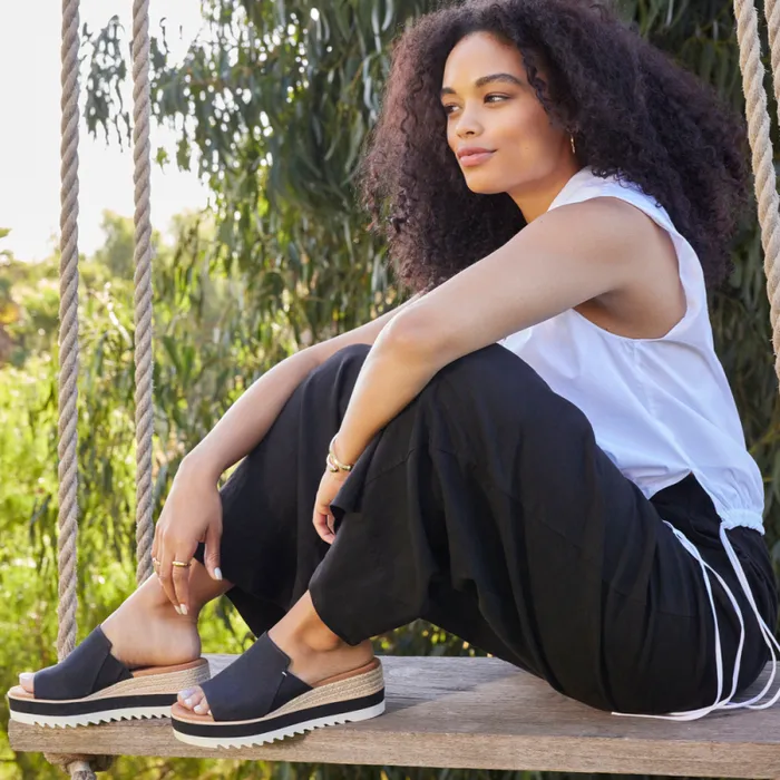 Toms Mules and Slides Diana Mule Wedge Sandal Black Heavy Canvas 8211 Women Toms Mules and Slides Diana Mule Wedge Sandal Black Heavy Canvas 8211 Women