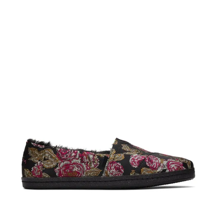 Toms Slip Ons Alaprgata Leather Wrap Black Metallic Floral Brocade 8211 Women