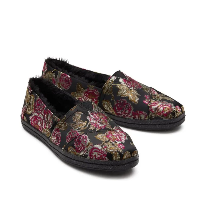 Toms Slip Ons Alaprgata Leather Wrap Black Metallic Floral Brocade 8211 Women Toms Slip Ons Alaprgata Leather Wrap Black Metallic Floral Brocade 8211 Women