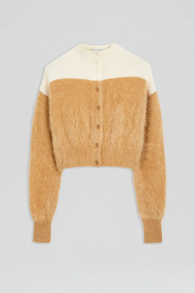 Tops CASHMERE BRUSHED CARDIGAN CAMELCREAM 8211 Scanlan Theodore Women Tops CASHMERE BRUSHED CARDIGAN CAMELCREAM 8211 Scanlan Theodore Women