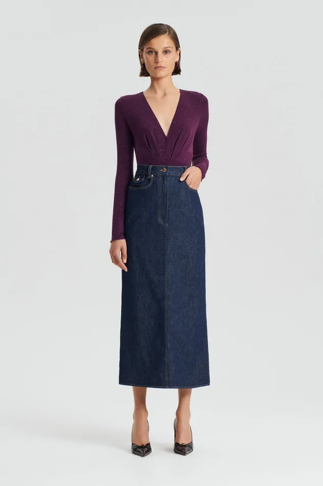 Tops TINSEL DRAPE BODYSUIT AUBERGINE Scanlan Theodore Women