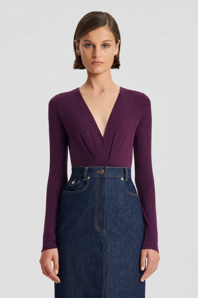 Tops TINSEL DRAPE BODYSUIT AUBERGINE Scanlan Theodore Women