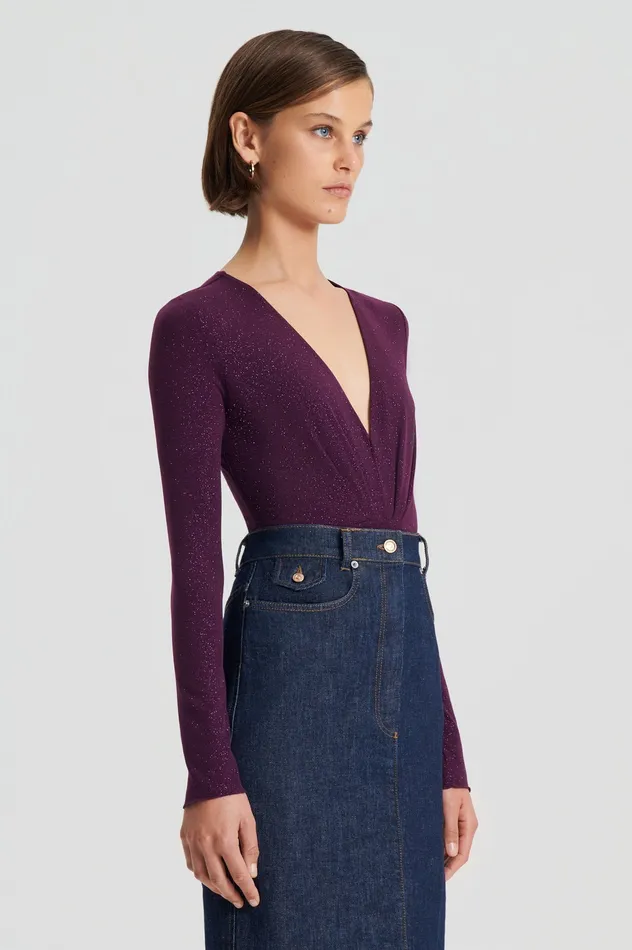 Tops TINSEL DRAPE BODYSUIT AUBERGINE Scanlan Theodore Women