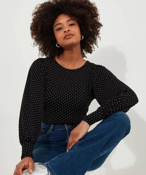 Tops Tunics and Blouses Apparel Joebrowns Perfectly Polka Dot Jersey Top Black Tops Tunics and Blouses Apparel Joebrowns Perfectly Polka Dot Jersey Top Black