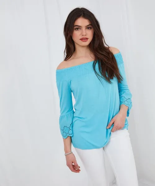Tops Tunics and Blouses Joebrowns Apparel Bardot Broderie Top Orange