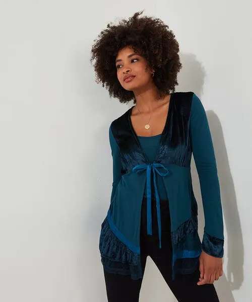 Tops Tunics and Blouses Joebrowns Apparel Valerie Velour Cutabout Top Teal