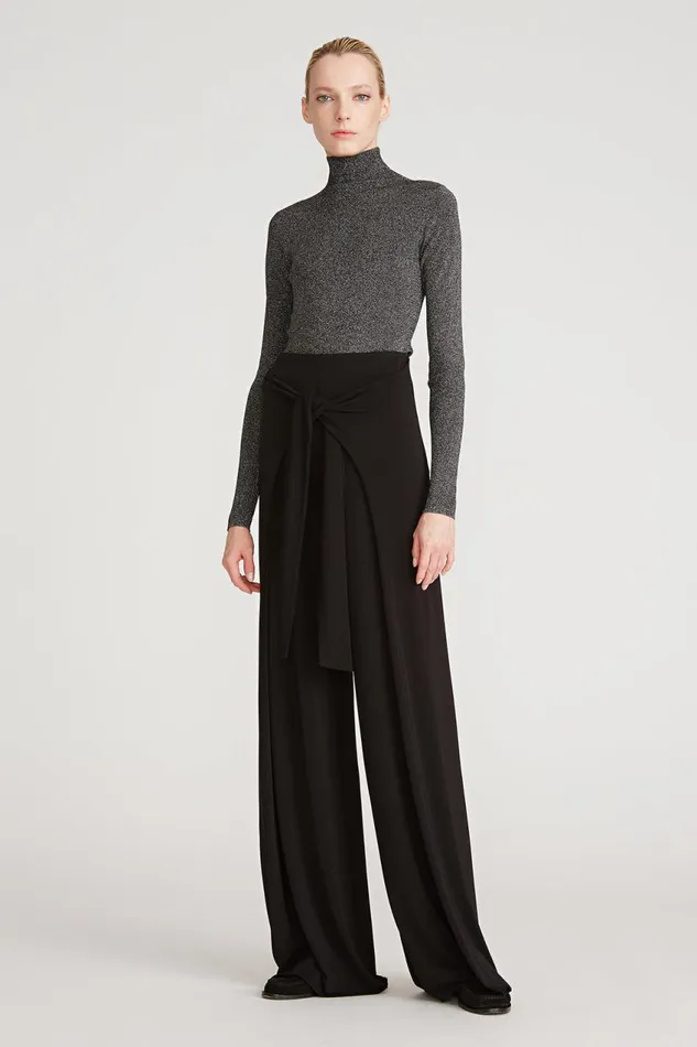 Tops Women Halston Fai Lurex Turtleneck Sweater Black Silver