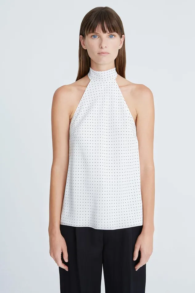 Tops Women Halston Loren Cdc Micro Dot Top Chalkblack Micro Dot Print
