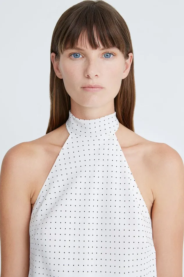 Tops Women Halston Loren Cdc Micro Dot Top Chalkblack Micro Dot Print