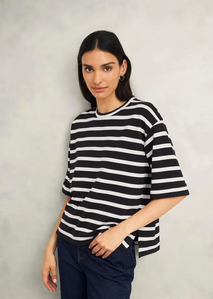 Tops Women HOBBS Holland Stripe TShirt Black Ivory