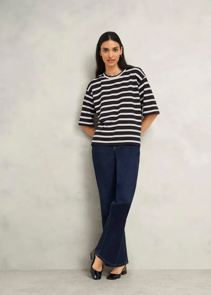 Tops Women HOBBS Holland Stripe TShirt Black Ivory