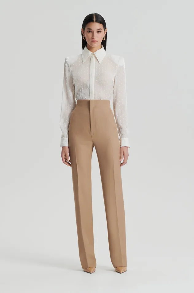 Trousers Scanlan Theodore Women WOOL BARATHEA SLIM TROUSER CAMEL