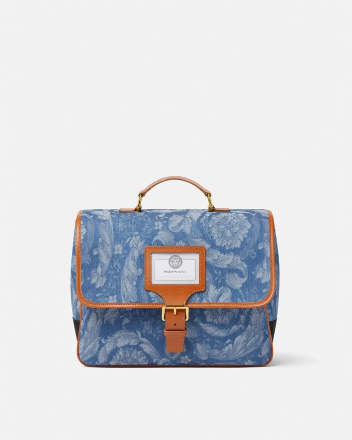 Versace Bags and Accessories Kids Barocco Denim Jacquard Backpack Blue