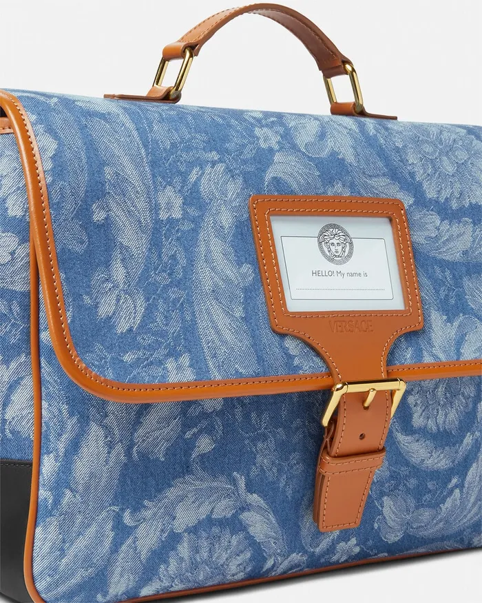 Versace Bags and Accessories Kids Barocco Denim Jacquard Backpack Blue