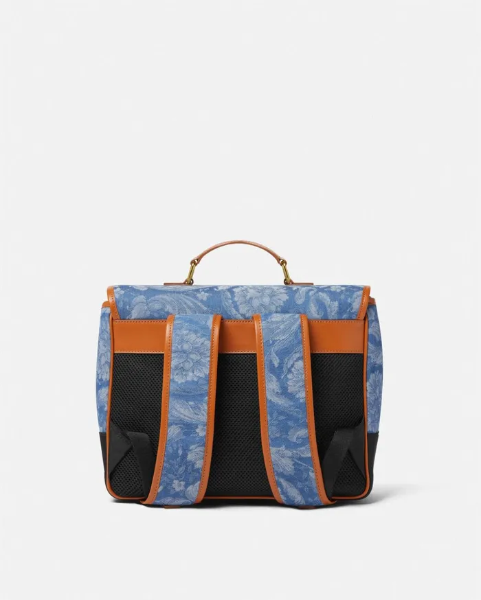 Versace Bags and Accessories Kids Barocco Denim Jacquard Backpack Blue