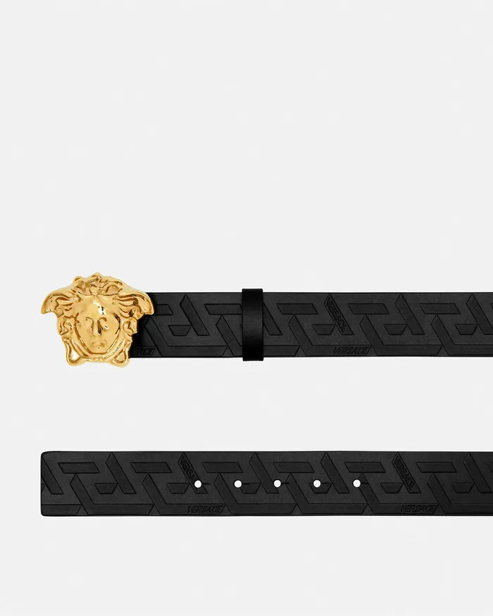 Versace Belts Men La Medusa Greca Leather Belt 4 Cm Blackgold