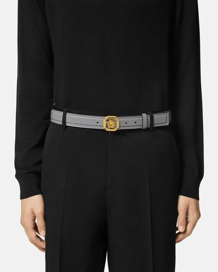 Versace Belts Men La Medusa Leather Belt 35 Cm Gray