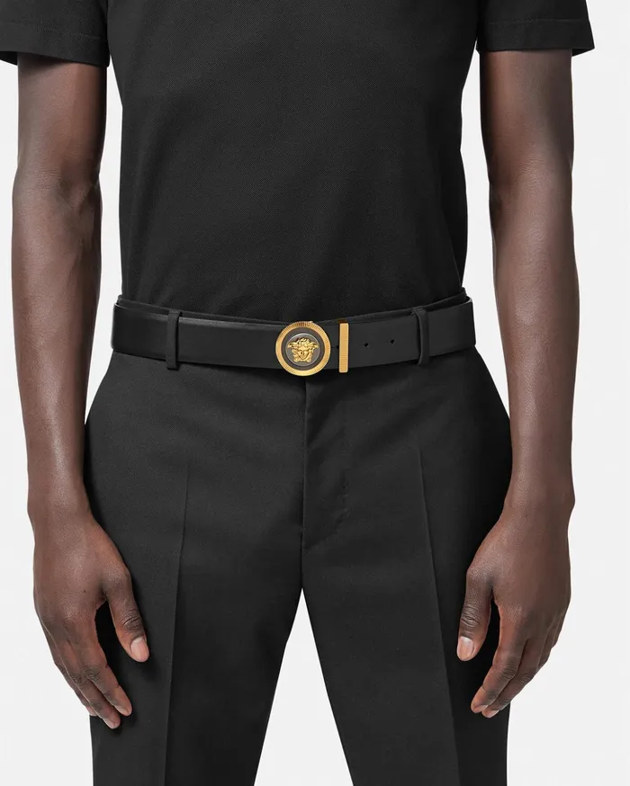Versace Belts Men Medusa Biggie Enamel Leather Belt 4 Cm Blackgold