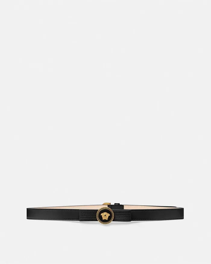 Versace Belts Women Gianni Ribbon Leather Belt 08034 2 Cm Blackgold