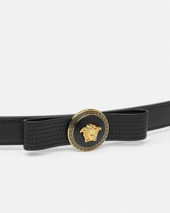 Versace Belts Women Gianni Ribbon Leather Belt 08034 2 Cm Blackgold