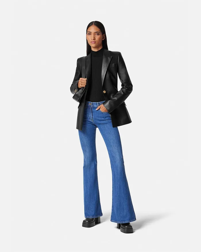 Versace Blazer and Jackets Women Leather Blazer Black
