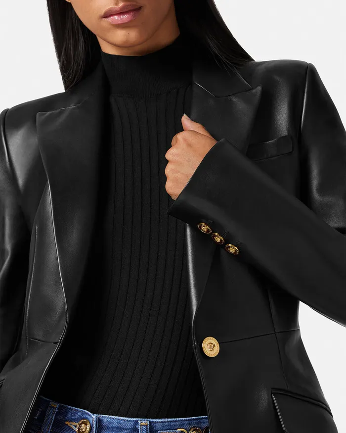 Versace Blazer and Jackets Women Leather Blazer Black