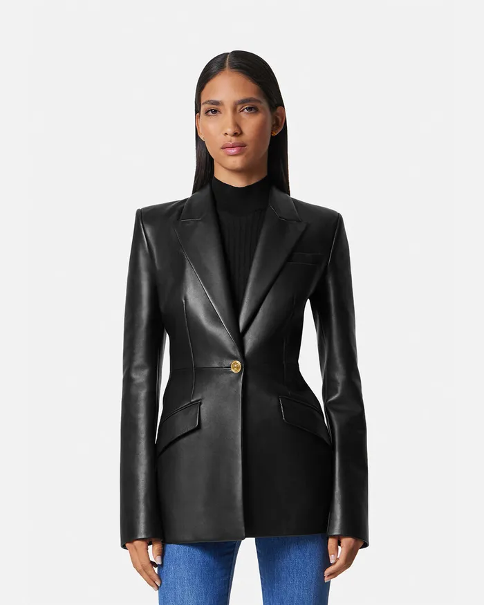 Versace Blazer and Jackets Women Leather Blazer Black