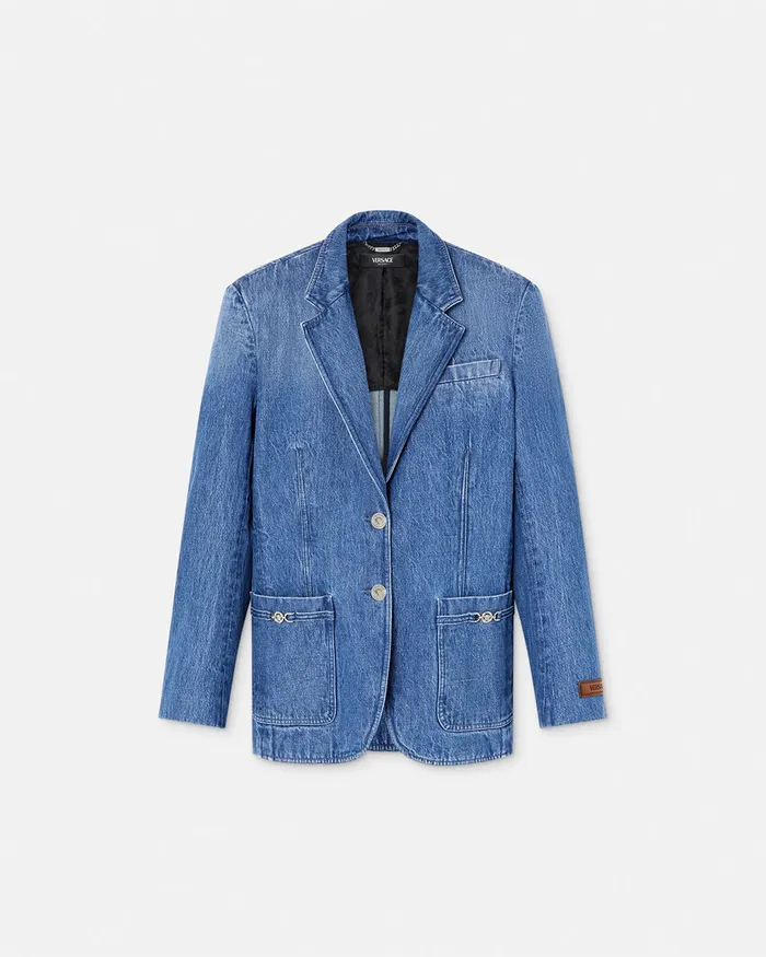 Versace Blazer and Jackets Women Oversized Tailored Denim Blazer Blue