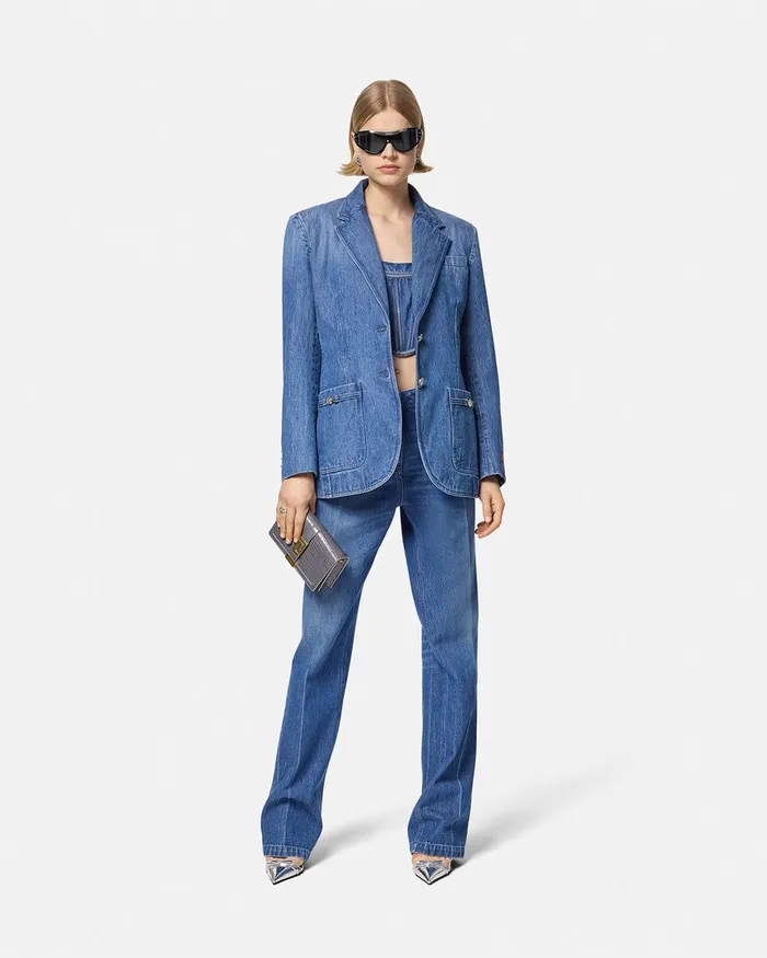 Versace Blazer and Jackets Women Oversized Tailored Denim Blazer Blue