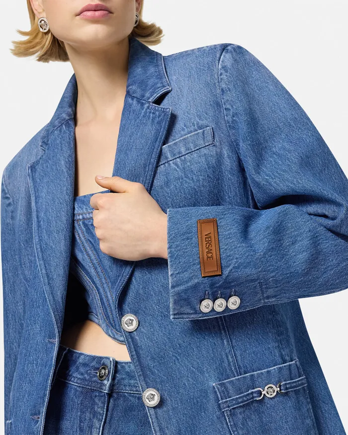 Versace Blazer and Jackets Women Oversized Tailored Denim Blazer Blue