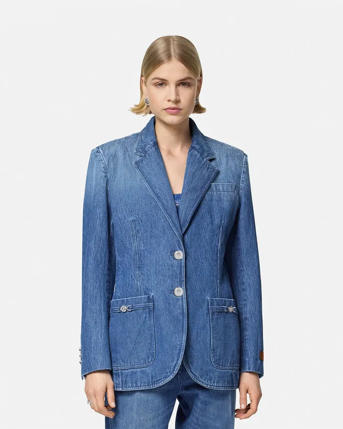 Versace Blazer and Jackets Women Oversized Tailored Denim Blazer Blue