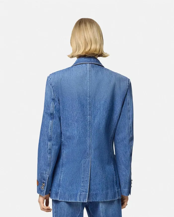 Versace Blazer and Jackets Women Oversized Tailored Denim Blazer Blue