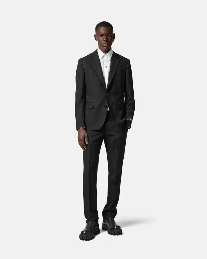 Versace Blazers and Suits Men Barocco Jacquard Formal Trousers Black
