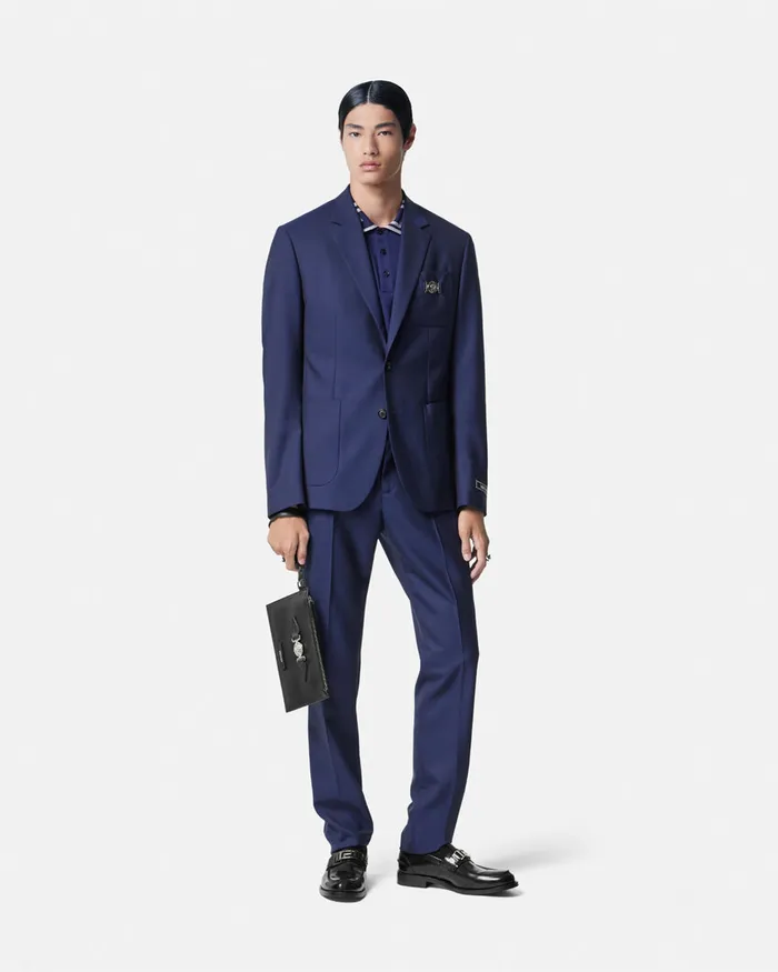Versace Blazers and Suits Men WoolCanvas SingleBreasted Blazer Blue