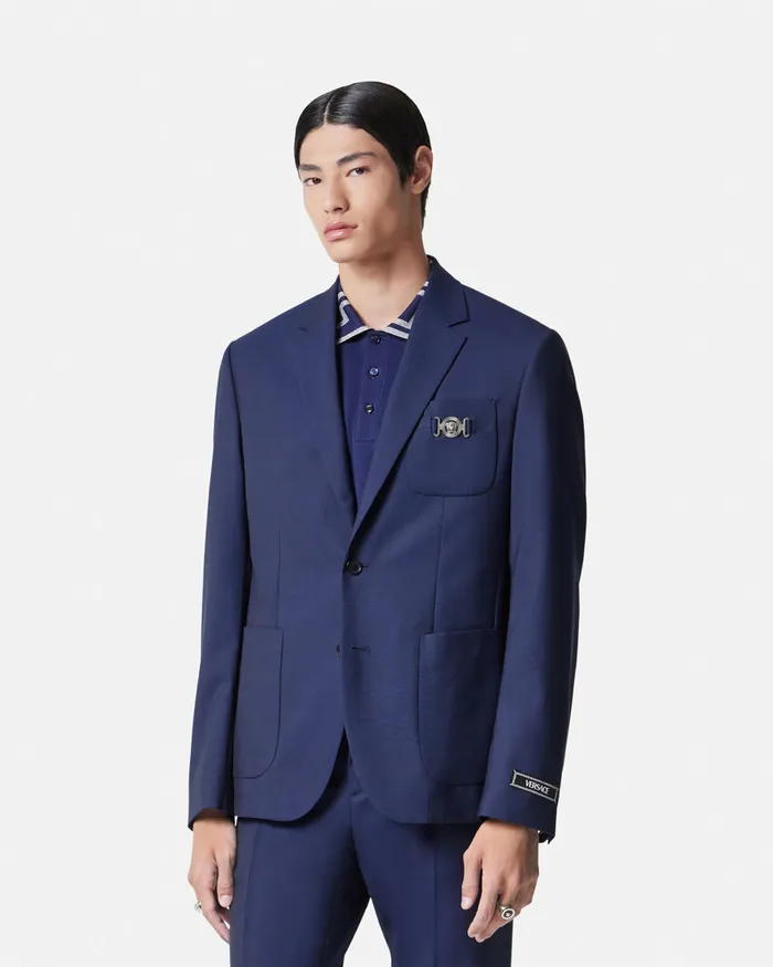 Versace Blazers and Suits Men WoolCanvas SingleBreasted Blazer Blue