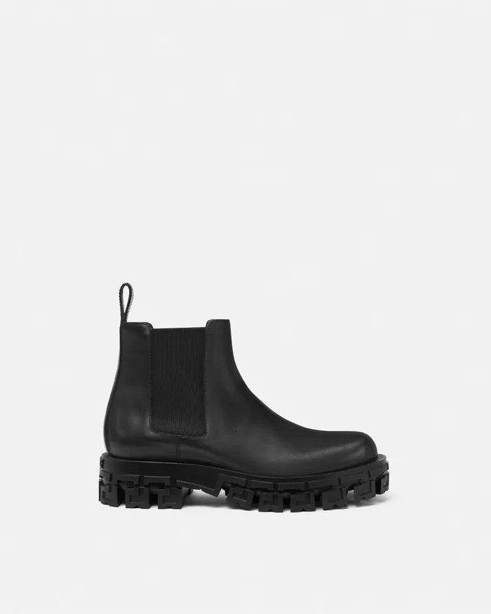 Versace Boots Men Greca Portico Chelsea Boots Black