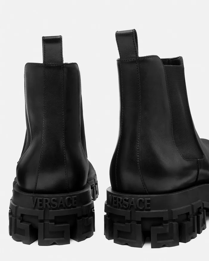 Versace Boots Men Greca Portico Chelsea Boots Black