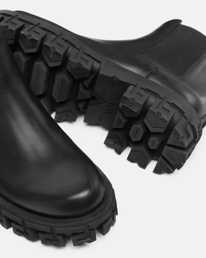 Versace Boots Men Greca Portico Chelsea Boots Black