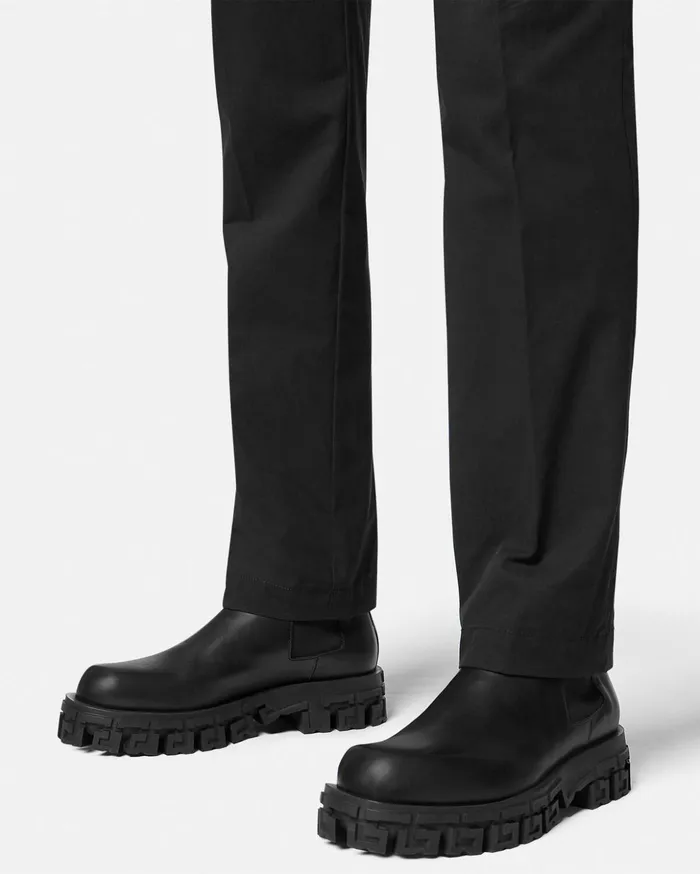 Versace Boots Men Greca Portico Chelsea Boots Black