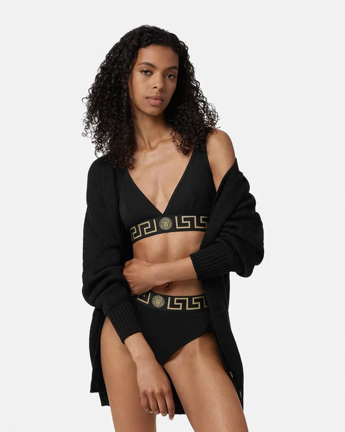 Versace Bras and Briefs Women Greca Border Triangle Bralette Black