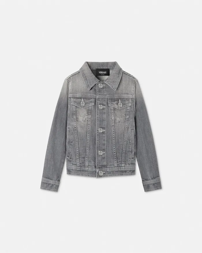 Versace Denim Kids Studded Logo Denim Jacket Gray
