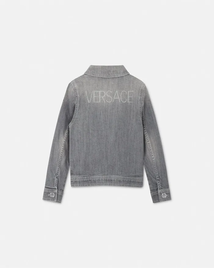 Versace Denim Kids Studded Logo Denim Jacket Gray