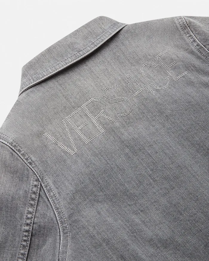 Versace Denim Kids Studded Logo Denim Jacket Gray