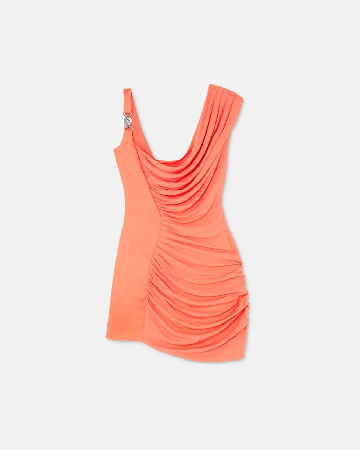 Versace Dresses Women Medusa 03995 Draped Mini Dress Coral