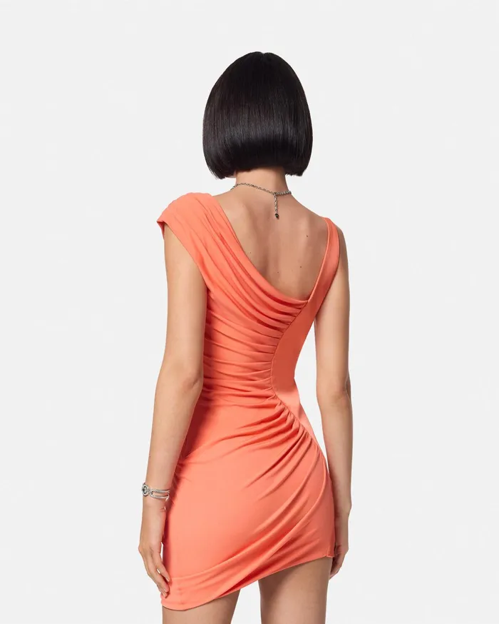 Versace Dresses Women Medusa 03995 Draped Mini Dress Coral