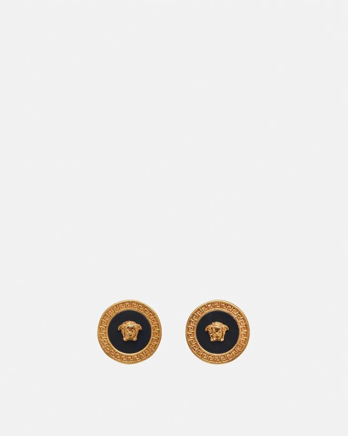 Versace Earrings WomenMen Enamel Medusa Stud Earrings Blackgold