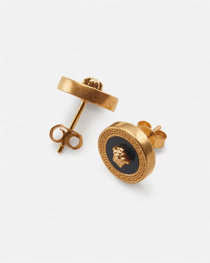 Versace Earrings WomenMen Enamel Medusa Stud Earrings Blackgold