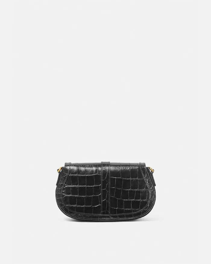 Versace Greca Goddess Women CrocEffect Greca Goddess Shoulder Bag Blackgold