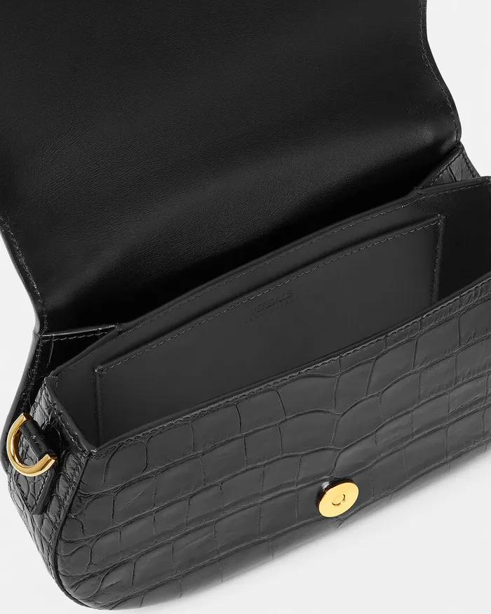 Versace Greca Goddess Women CrocEffect Greca Goddess Shoulder Bag Blackgold