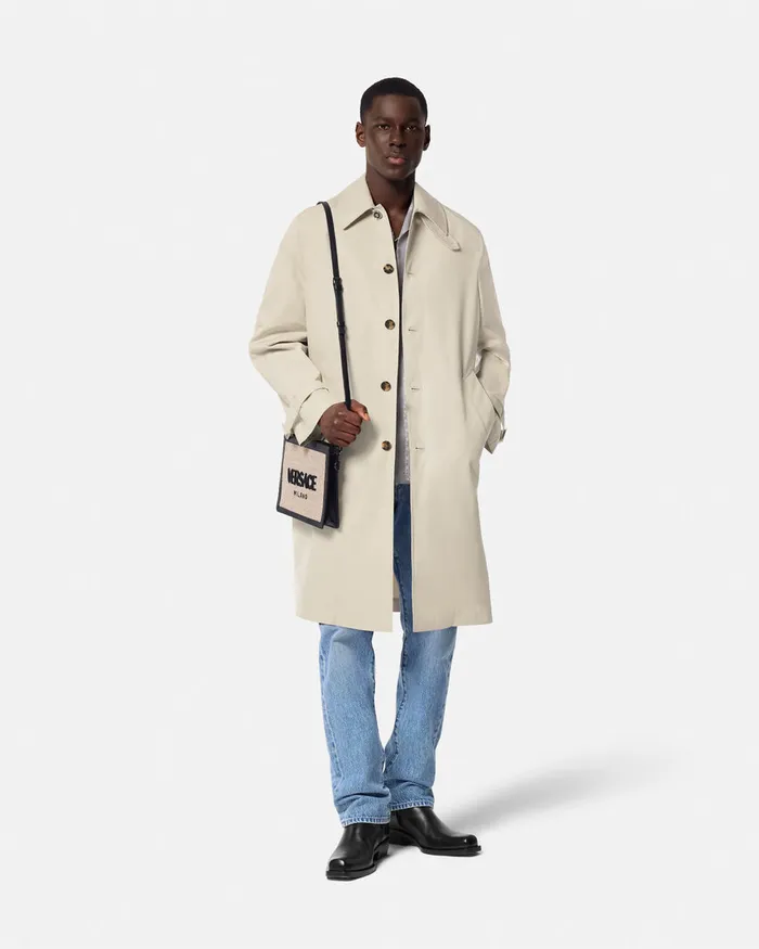 Versace Jackets and Coats Men Barocco Sea Gabardine Trench Coat Blueprint